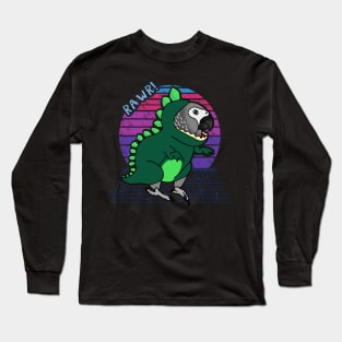 Aesthetic Vaporwave Dinosaur African Grey Parrot Long Sleeve T-Shirt